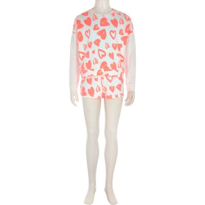 Girls fluro coral heart sweatshirt pyjama set